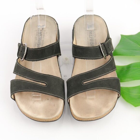 Mephisto Womens Afida Sandal Size 41 10 Black Leather Slide Flip Flop Casual - Picture 1 of 11